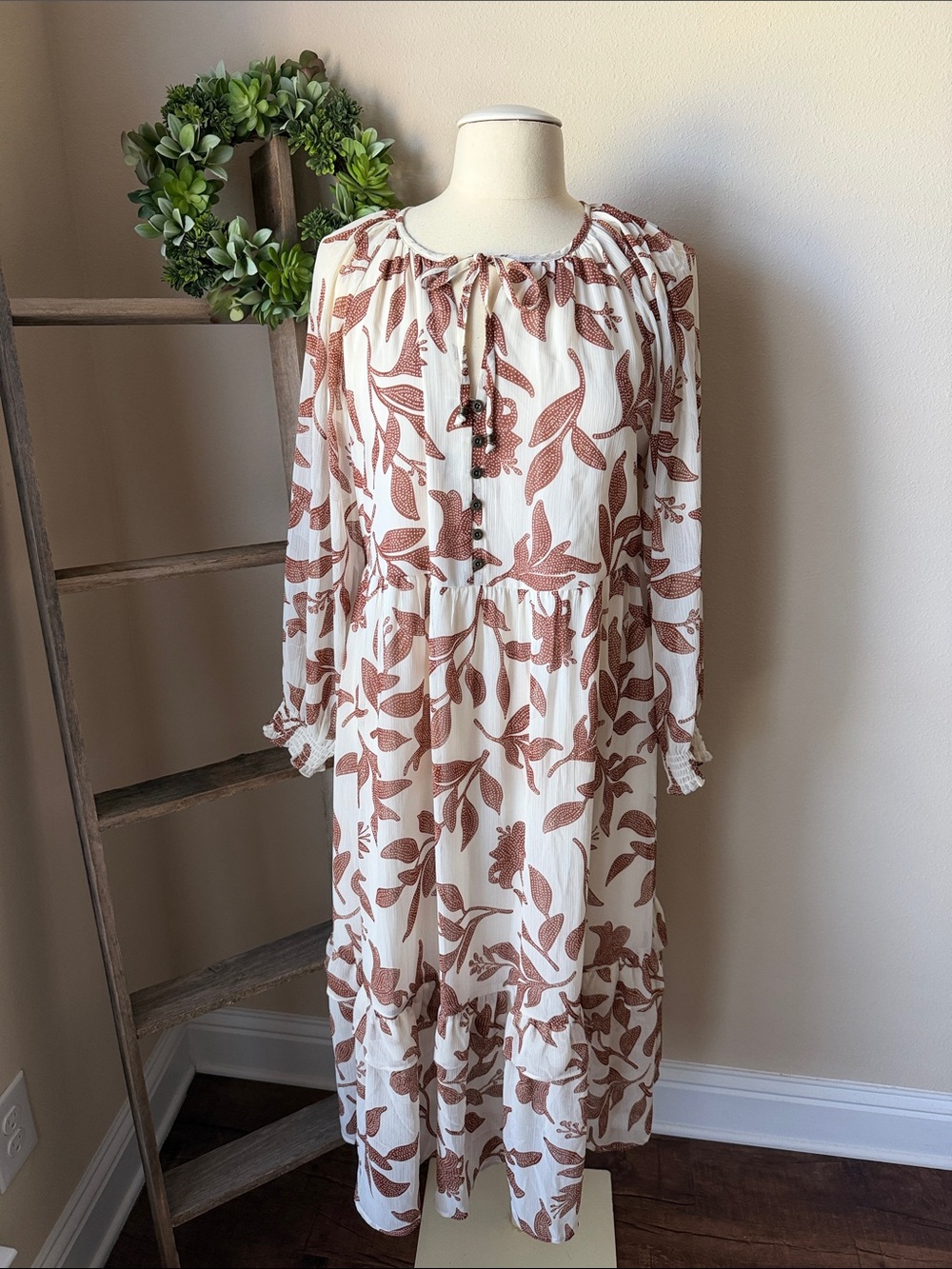 Kate & Sam ivory and brown peasant dress | NWT